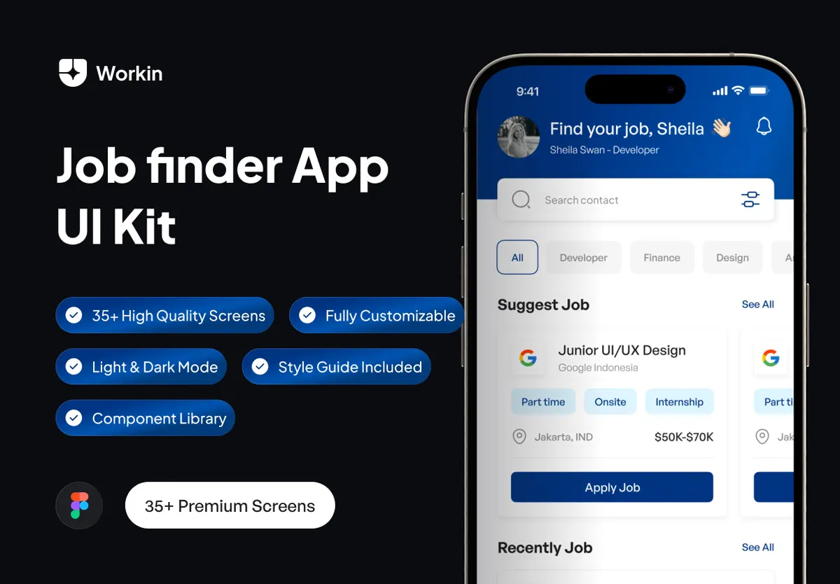 Workin - Job finder App UI Kit